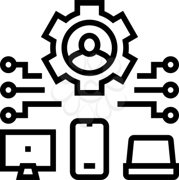 devices connection of user ugc line icon vector. devices connection of user ugc sign. isolated contour symbol black illustration