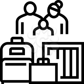 family refugee with luggage line icon vector. family refugee with luggage sign. isolated contour symbol black illustration