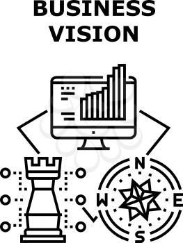 Business Vision Vector Icon Concept. Business Vision For Startup And Management Enterprise, Researching Market Sales And Rates, Choosing Company Way And Profession Black Illustration