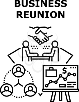 Business Reunion Vector Icon Concept. Business Reunion Entrepreneur With Employee Or Partner, Brainstorming And Planning Strategy For Increase Profit Or Research Financial Report Black Illustration