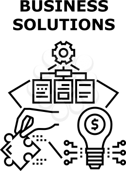 Business Solutions And Idea Vector Icon Concept. Business Solutions And Idea For Startup Company, Developing Working Process And Management Employees And Work. Earning Money Black Illustration