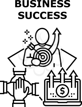 Business Success Vector Icon Concept. Business Success Goal Achievement And Earning Money In Internet Online, Coworking And Teamwork In Company. Businessman Success Work Black Illustration