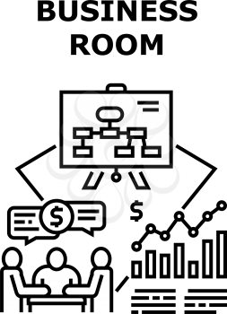 Business Room Vector Icon Concept. Business Room For Discussing With Employee Or Partner, Conference Startup Presentation Or Researching Annual Company Achievement Black Illustration