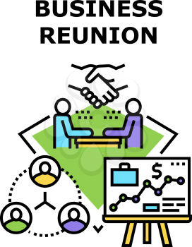 Business Reunion Vector Icon Concept. Business Reunion Entrepreneur With Employee Or Partner, Brainstorming And Planning Strategy For Increase Profit Or Research Financial Report Color Illustration