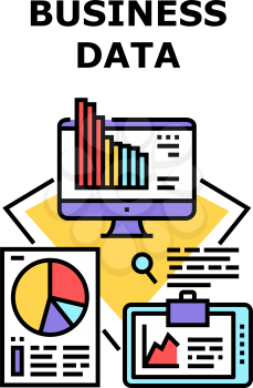 Business Data Vector Icon Concept. Business Data Research Financial Market Information And Analyzing Infographic Of Company Income. Finance Management And Earning Color Illustration
