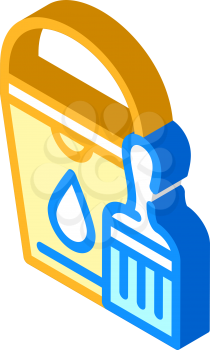 bucket with brush isometric icon vector. bucket with brush sign. isolated symbol illustration