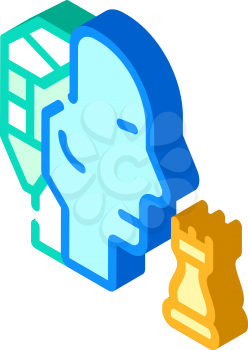 robot head brain play chess isometric icon vector. robot head brain play chess sign. isolated symbol illustration