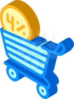 cashback percentage in shop cart isometric icon vector. cashback percentage in shop cart sign. isolated symbol illustration