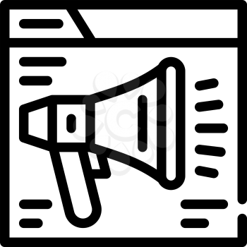 loudspeaker on web site line icon vector. loudspeaker on web site sign. isolated contour symbol black illustration