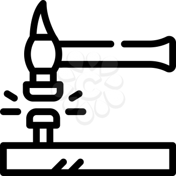 nail hammering line icon vector. nail hammering sign. isolated contour symbol black illustration