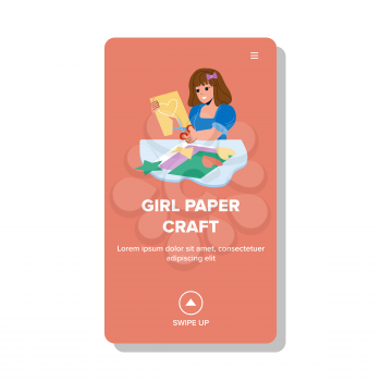 Girl Paper Craft With Scissors Equipment Vector. Girl Paper Craft Ornament For Christmas Celebration Party. Character Child Prepare Decoration For Celebrative Web Flat Cartoon Illustration