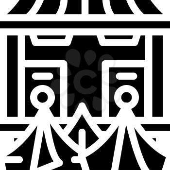 tent camp near stage glyph icon vector. tent camp near stage sign. isolated contour symbol black illustration