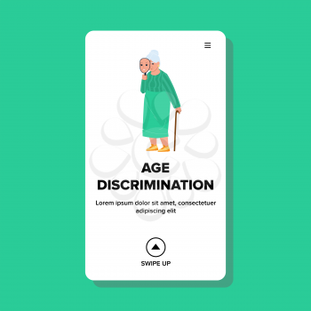 Age Discrimination Employee Lady In Office Vector. Age Discrimination Colleague Worker Woman In Company, Lady Senior Hold Mask With Young Face. Character Web Flat Cartoon Illustration