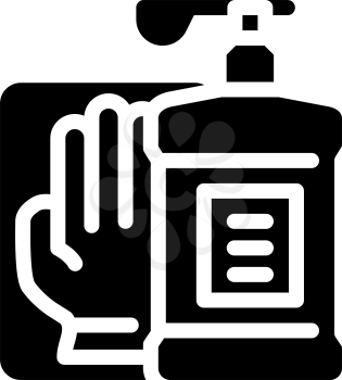 antiseptic and gloves in canteen glyph icon vector. antiseptic and gloves in canteen sign. isolated contour symbol black illustration