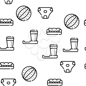 Dog Shop Accessories Vector Seamless Pattern Thin Line Illustration