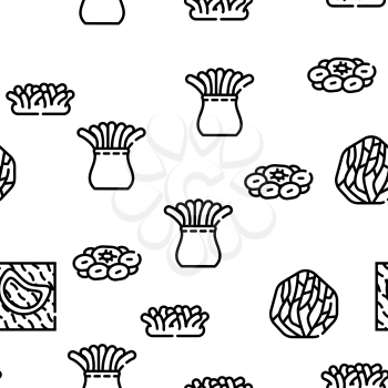 Coral Sea Aquatic Reef Vector Seamless Pattern Thin Line Illustration