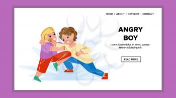 Angry Boy Kicking Classmate On Playground Vector. Angry Boy Kick And Fight With Pupil In School, Children Bullying Problem. Characters Aggression Conflict Web Flat Cartoon Illustration