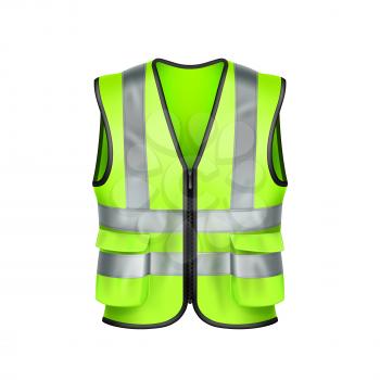 Safety Vest Road Worker Protection Clothes Vector. Green Safety Vest Highway Renovation Or Builder Protect Life Accessory. Engineer Protective Jacket Clothing Template Realistic 3d Illustration