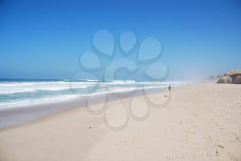 Royalty Free Photo of a Beach Scene at Praia del Rey, Portugal