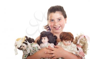 Royalty Free Clipart Image of a Girl Holding Dolls