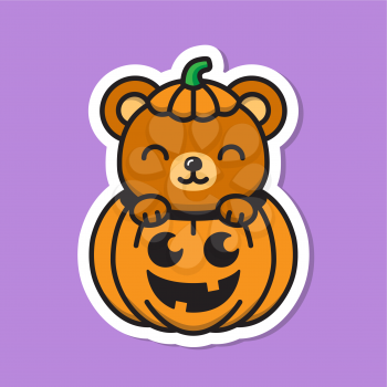 Royalty-Free Clipart Illustration of Bear Inside of a Pumpkin