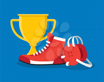 Royalty-Free Clipart Image of Wrestling Equipment and Award