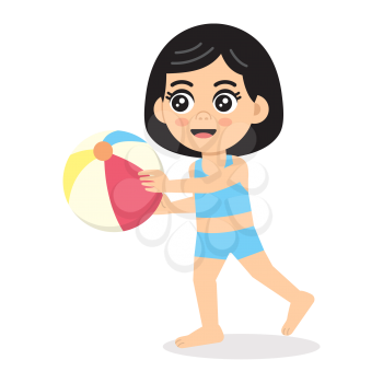 Royalty-free Clipart Image of a Girl Holding a Beach Ball