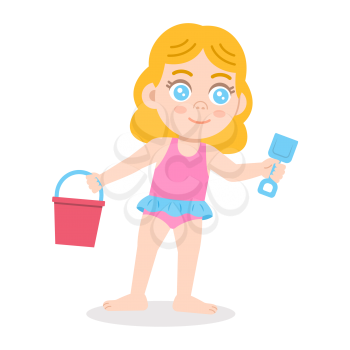 Royalty-Free Clipart Image of a Girl Holding Beach Toys