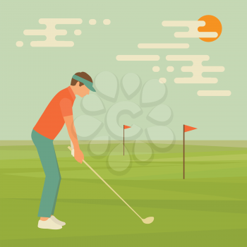 golf sport club, vector golfer man, course illustration,