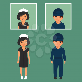 vector cleaning service, isolated cartoon kid worker cleaner  