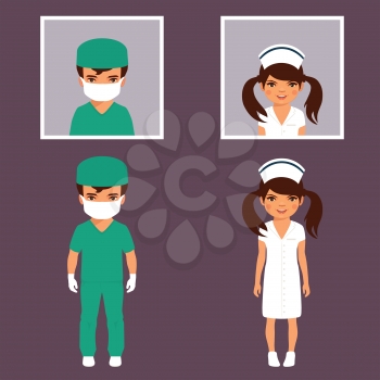 doctor and nurse personnel, hospital staff people, vector medical icon illustration 