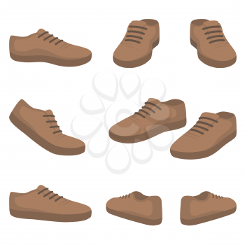 casual male shoes. back, front, side view. Vector fashion illustration