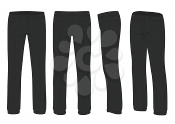vector illustration of a men fashion, suit uniform, back side view of pants