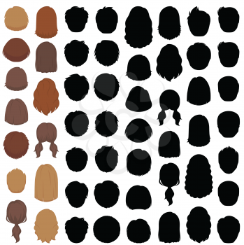 woman and man hair, vector hairstyle silhouette