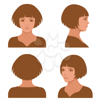  vector girl hairstyles , full face and profile head character