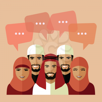 set of flat muslim avatars, vector arab people team, saudi characters