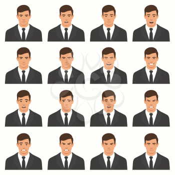 vector illustration of a face expressions, set of a different face expression, cartoon character, avatar
