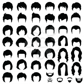 woman and man hair, vector hairstyle silhouette