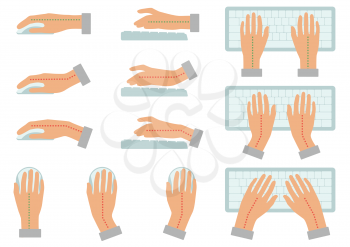 vector illustration of correct and incorrect hand position for use keyboard and holding mouse