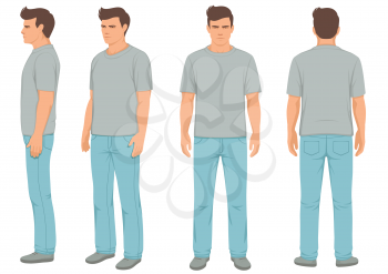  fashion man isolated, front, back and side view, vector illustration 