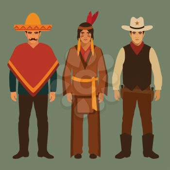 cowboy, indian and mexican, american people, traditional culture