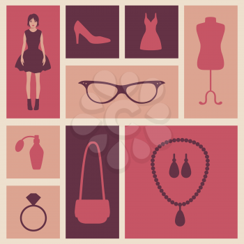 vector fashion icons, beauty background design, shopping