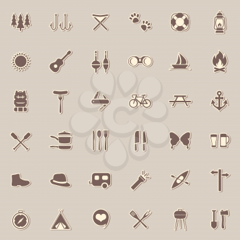 vector set camping icons, travel equipment, tent, compass