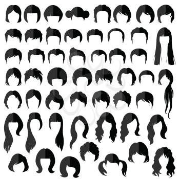 woman and man hair, vector hairstyle silhouette