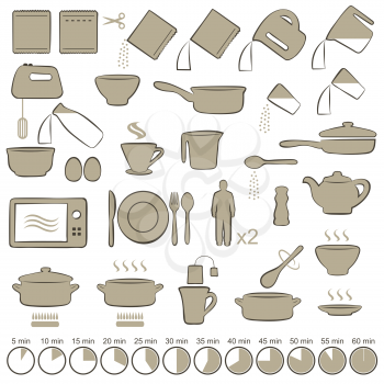vector set icons cooking manual instructions,