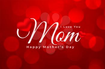 happy mothers day red bokeh card with heart design