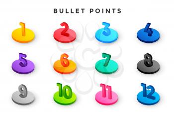3d style bullet points numbers from one to twelve