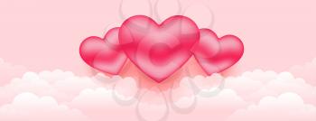 beautiful 3d hearts over the clouds banner