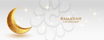 beautiful ramadan kareem festival banner with golden cresent moon