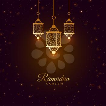 beautiful ramadan kareem glowing lantern greeting